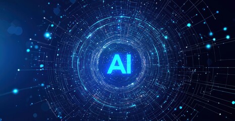Aufkleber - Artificial intelligence symbol glowing in abstract futuristic circle