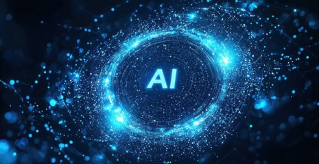 Aufkleber - Artificial intelligence symbol glowing in abstract futuristic circle