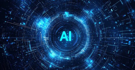 Aufkleber - Artificial intelligence symbol glowing in futuristic digital circle