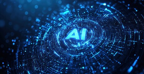 Aufkleber - Artificial intelligence symbol glowing on blue technology background