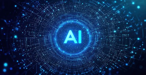 Aufkleber - Artificial intelligence (ai) symbol glowing on blue digital background