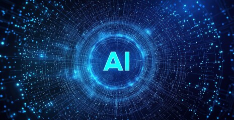 Aufkleber - Artificial intelligence (ai) symbol glowing on blue background with futuristic circular design