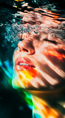 Wall Mural - Submerged Female Face with Refracted Light