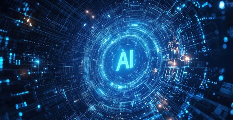 Aufkleber - Glowing ai symbol emerging from futuristic technological connections