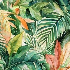 colorful abstract painting of leaves. the painting is full of life and energy, combines bright and b