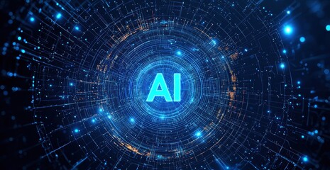 Aufkleber - Glowing ai symbol communicating with digital connections on blue background