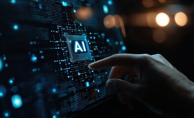 Aufkleber - Businessman using futuristic touchscreen with artificial intelligence icon