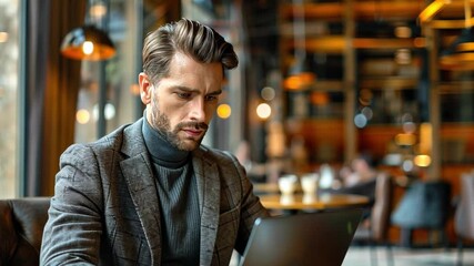 Wall Mural - freelancer focuses on laptop work in a stylish coworking space during daylight hours