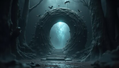 shadowed gothic gateway with intricate eerie details