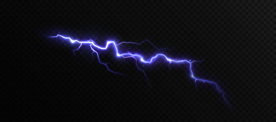 Fototapete - Bright flickering lightning effect, thunderstorm, stormy weather, electric discharge. Vector illustration