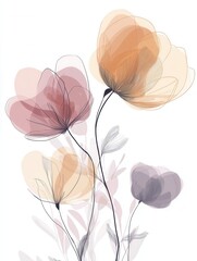 Aufkleber - Elegant botanical line art featuring softly colored flowers on a clean white background showcasing minimalist modern design