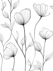 Aufkleber - Delicate botanical line art showcases minimalist elegance with modern floral pattern on white background Generative AI