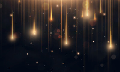 Leinwandbilder - Bright luxurious background with vertical glow of golden highlights of shimmering lines. Realistic background with 2D effect. City night glow of bright rays.	