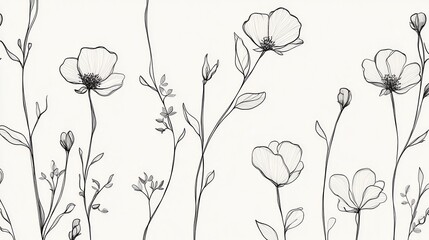 Aufkleber - Elegant botanical line art design featuring minimalist floral patterns for modern decor accents and artistic projects