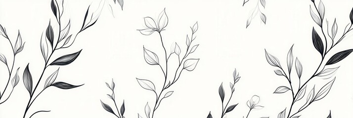 Aufkleber - Modern botanical line art showcases minimalist elegance with delicate floral patterns on a clean white background