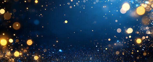 dark blue background with sparkling glitter and bokeh lights,