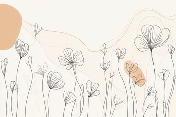 Aufkleber - Delicate botanical line art featuring modern floral patterns on a minimalist white background for elegant home decor
