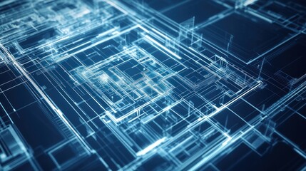 Wall Mural - abstract blue digital blueprint background for technology concept
