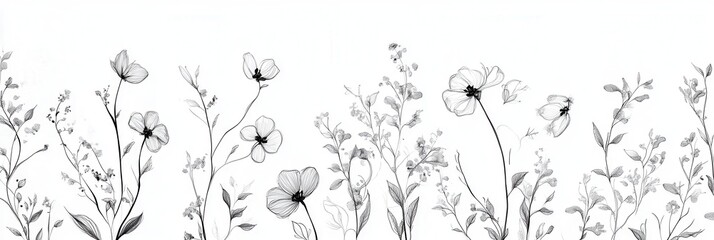 Aufkleber - Delicate botanical line art featuring a modern floral pattern on a white background showcasing minimalist elegance Generative AI