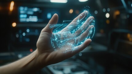 Wall Mural - futuristic technology interface in human hands, data visualization