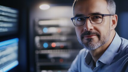 Portrait of a Confident IT Professional Working in a Modern Data Center Environment