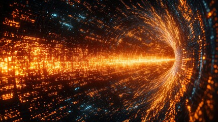 Bright light travels through a cyberspace tunnel for networking visualization