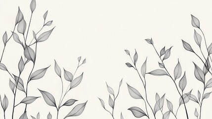 Aufkleber - Delicate botanical line art creates a minimalist elegance with a modern floral pattern against a white background