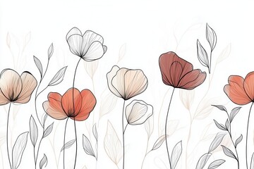 Aufkleber - Delicate botanical line art design featuring modern floral patterns on a white background for minimalist interior decor and art collections