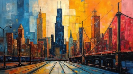 Naklejka na meble Abstract Cubist Cityscape of Chicago