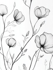 Aufkleber - Elegant botanical line art featuring flowers in minimalist design on white background for modern decor