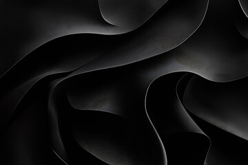 Poster - Flowing black fabric with soft curves and elegant folds creating dramatic shadows for depth and variety in design : Generative AI