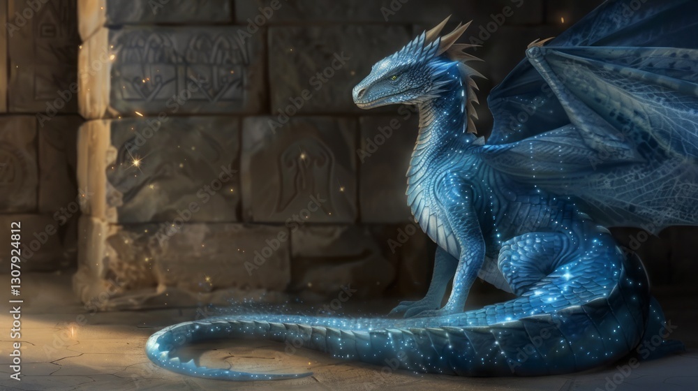 Arcane dragon with glowing runes etched into its scales, magical energy ...