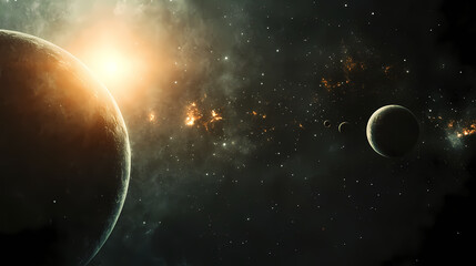 Wall Mural - a realistic photo of the solar system with all planets and the sun in space. infinite - universe. il