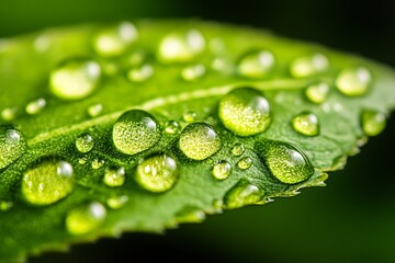 Aufkleber - Close up of dewdrops glistening on a vibrant green leaf showcasing nature's beauty and freshness : Generative AI