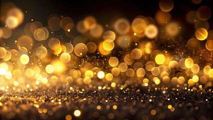Wall Mural - abstract gold bokeh lights background with black copy space - luxurious festive design
