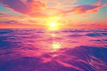 Poster - Charming Sunset Over Waves with Pink and Blue Hues Reflecting on the Ocean : Generative AI