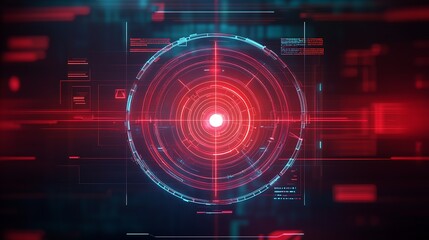 Fototapete - Advanced digital technology interface featuring vibrant red circular graphics and data displays : Generative AI