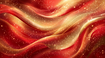 Wall Mural - Red christmas abstract background. glowing background with golden dust, sparkles, shimmer, particles. new year mockup for celebrating. generative ai. Shimmering - Waterfall. Illustration