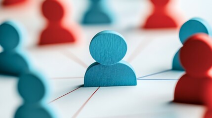 Leinwandbilder - Serene atmosphere with light blue wooden figures showcasing connections in a playful network : Generative AI
