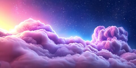 Wall Mural - beautiful sky with a purple cloud and stars