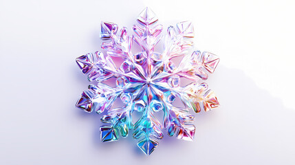 Wall Mural - 3d plastic holographic snowflake. realistic 3d element of shimmering metallic snowflake isolated on 