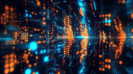 Fototapete - Dynamic digital tunnel with sweeping vibrant lights and flowing data streams creating a sensation of motion and depth : Generative AI