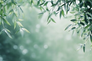 Aufkleber - Softly glowing bamboo leaves against a blurred background with warm bokeh effect : Generative AI