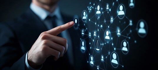 Fototapete - Businessman interacting with digital network connections symbolizing social media and communication networks : Generative AI
