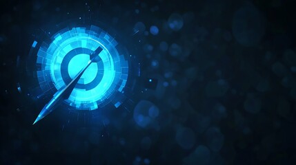 Leinwandbilder - Futuristic graphic of a blue target with an arrow representing accuracy and achievement : Generative AI