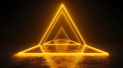 Wall Mural - 3d render, abstract neon wallpaper. yellow glowing lines over black background. streaming energy. Radiant - Temple. Illustration