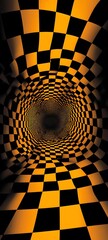 Wall Mural - A hypnotic black and gold checkerboard weaving pattern creating a mesmerizing effect