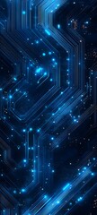 Wall Mural - a woven circuit board pattern where strands resemble glowing data lines in deep blue