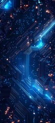 Wall Mural - a woven circuit board pattern where strands resemble glowing data lines in deep blue
