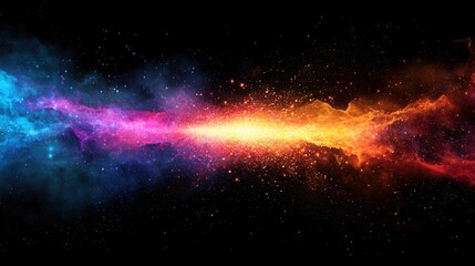 Poster - Vivid beams of light pierce through darkness creating a cosmic explosion of colors in a serene abstract space Generative AI